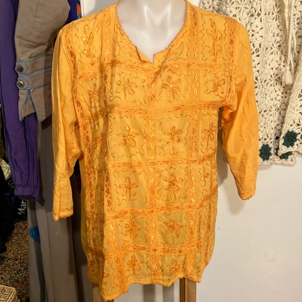 India 100% cotton embroidered and sequins easy fit top OS